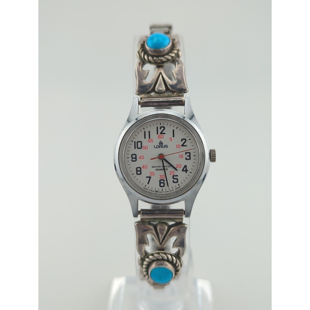 Vtg LORUS by SEIKO Ladies Watch Sterling Silver Tip Bracelet w/ Turquoise